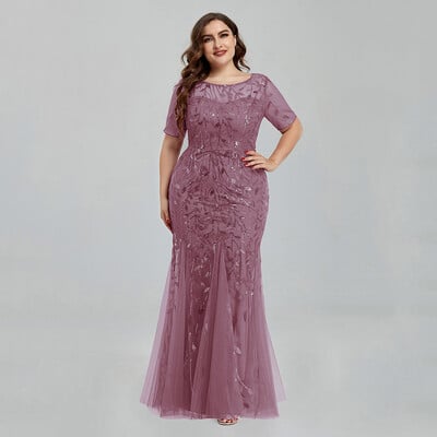 Rochie de seară de tip sirenă cu broderie din plasă de paiete pentru femei, cu mâneci scurte, elegante, rochii de bal pentru petrecere, rochie lungă nouă 2020