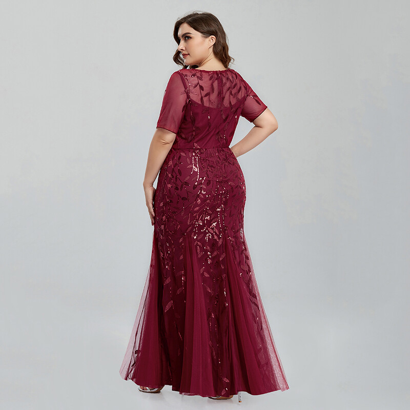 Rochie de seară de tip sirenă cu broderie din plasă de paiete pentru femei, cu mâneci scurte, elegante, rochii de bal pentru petrecere, rochie lungă nouă 2020