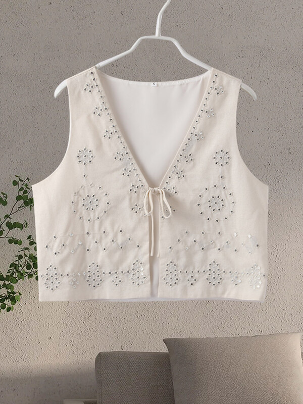 Fashion Street 2 Piese Set Femei 3D Metal Beading Cu Dantela Vesta Crop Vesta Pliata Mini Fuste Seturi 2024 Damă Volanat Fuste Scurte Costum