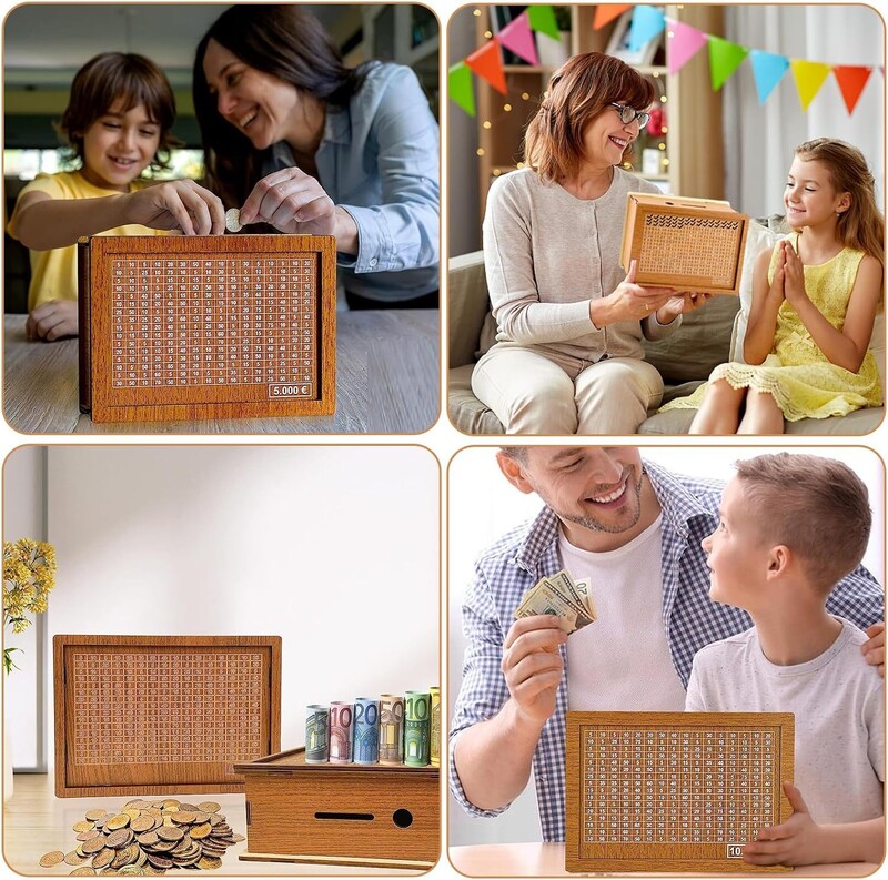 Rahakast, hoiupõrsas, puidust rahapank, korduvkasutatav rahakast säästmise eesmärgi ja numbritega, mida kontrollida, aitab säästa harjumust