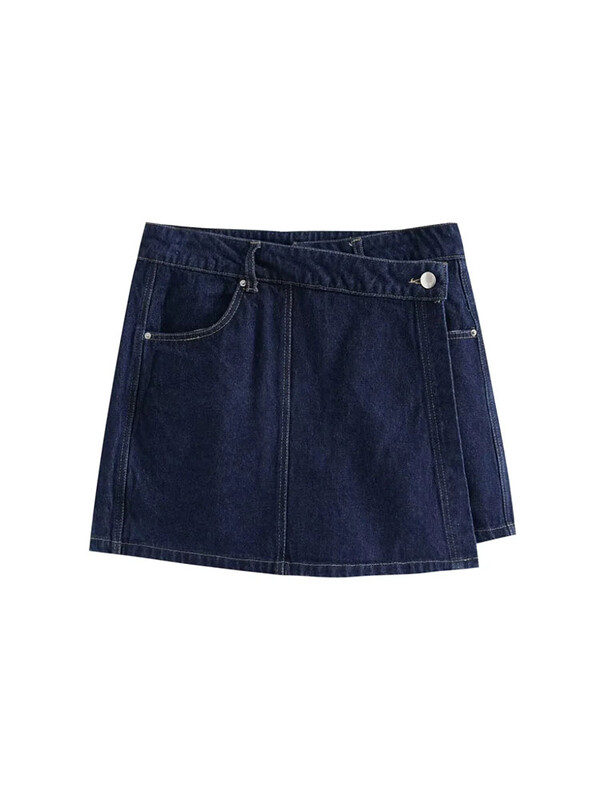 TRAF 2024 naiste moodne klapptasku kaunistus, lühike klappkrae, õhuke teksaosa + asümmeetriline teksaseelik, 2-osaline komplekt