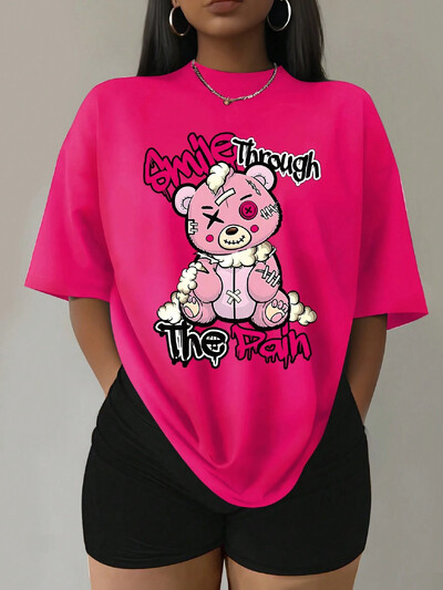 Puppet Bear Cartoon Printing Дамски тениски Комплект от две части Fashion Street Novel Къси комплекти Дишаща мека риза Shorts Dame