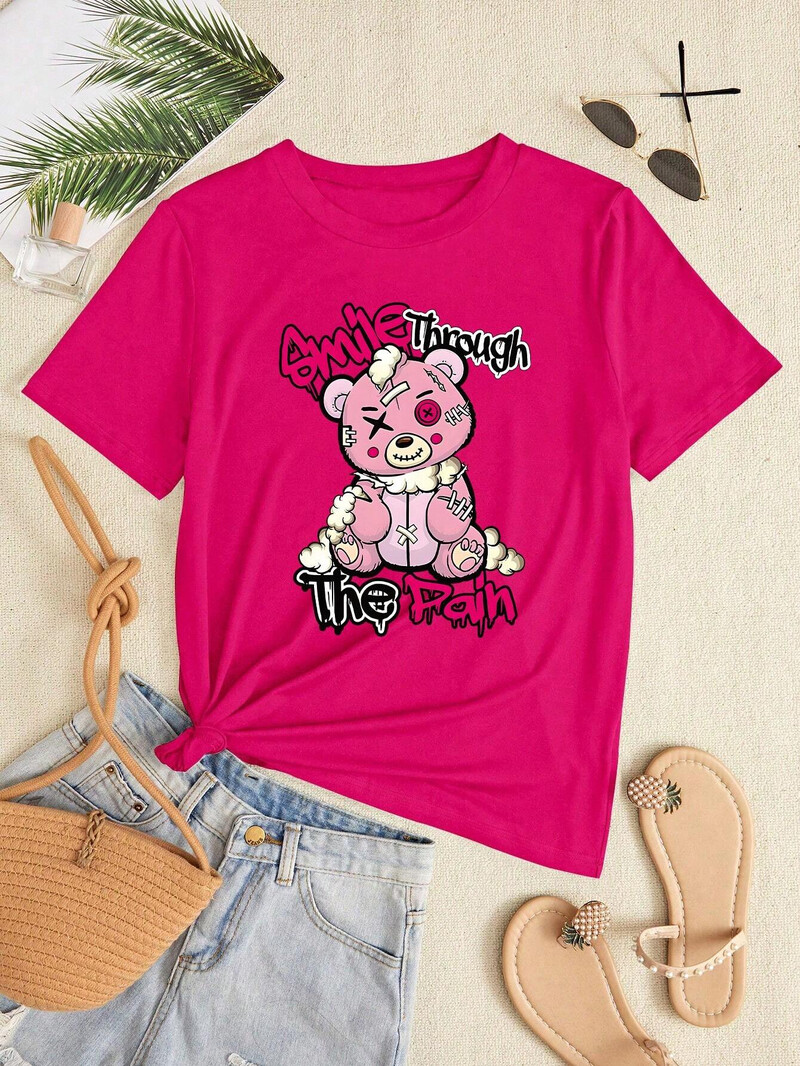 Puppet Bear Cartoon Printing Ženske majice Dvodijelni set Modni ulični roman Kratki setovi Prozračne mekane kratke majice Ženske