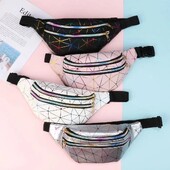 Нови модни дамски раници за талия Fanny Pack Pouch Портмоне за бедрата Чанти с лазерен колан Портфейл с геометрични шарки