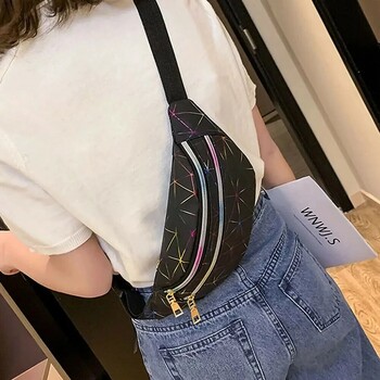 Νέα μόδα γυναικεία πακέτα μέσης Fanny Pack Πορτοφόλι τσάντα ισχίου τσάντα ζώνη λέιζερ Τσάντες με γεωμετρικά σχέδια Πορτοφόλι