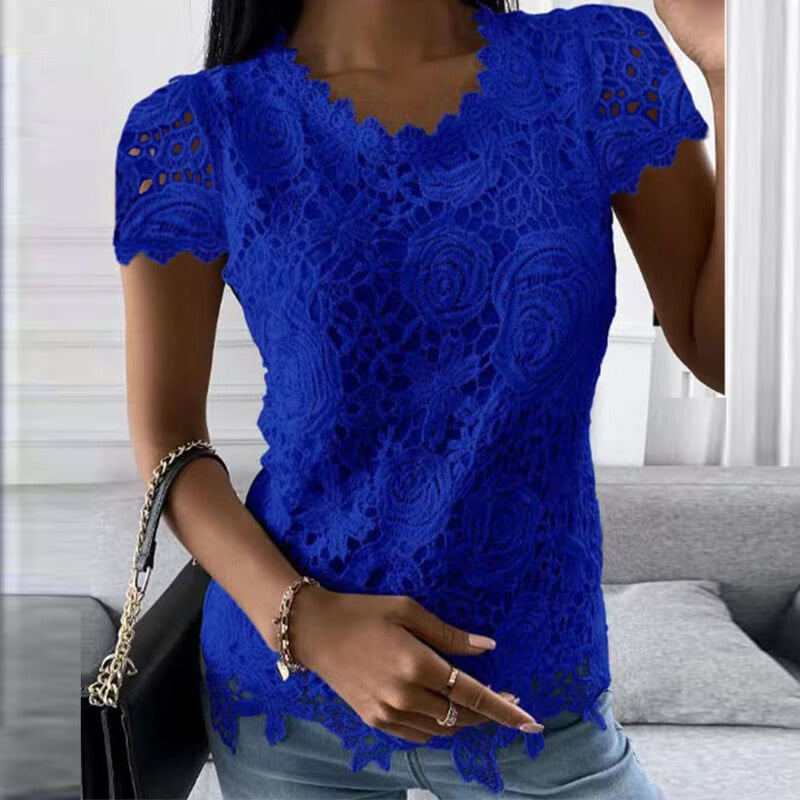 Suures suuruses Suured naiste Moodsad pitsilised ümarkaelused T-särgid Naiste suvine vabaaja lühikeste varrukatega pluusriided naistele 2023