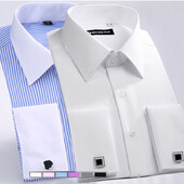 M~6XL Мъжка риза с френски маншети 2024Нова бяла риза с дълги ръкави, официални бизнес копчета, мъжки ризи, стандартна риза с копчета за ръкавели