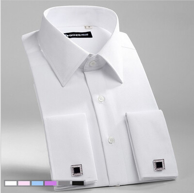 M~6XL Мъжка риза с френски маншети 2024Нова бяла риза с дълги ръкави, официални бизнес копчета, мъжки ризи, стандартна риза с копчета за ръкавели