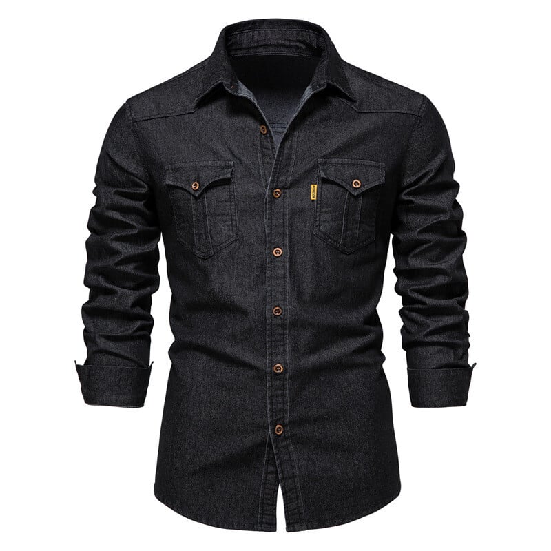 Cămașă nouă de toamnă din denim din bumbac, pentru bărbați, cu mânecă lungă, de culoare solidă, o cămașă casual slim fit, îmbrăcăminte de designer pentru bărbați, cămăși de cowboy pentru bărbați