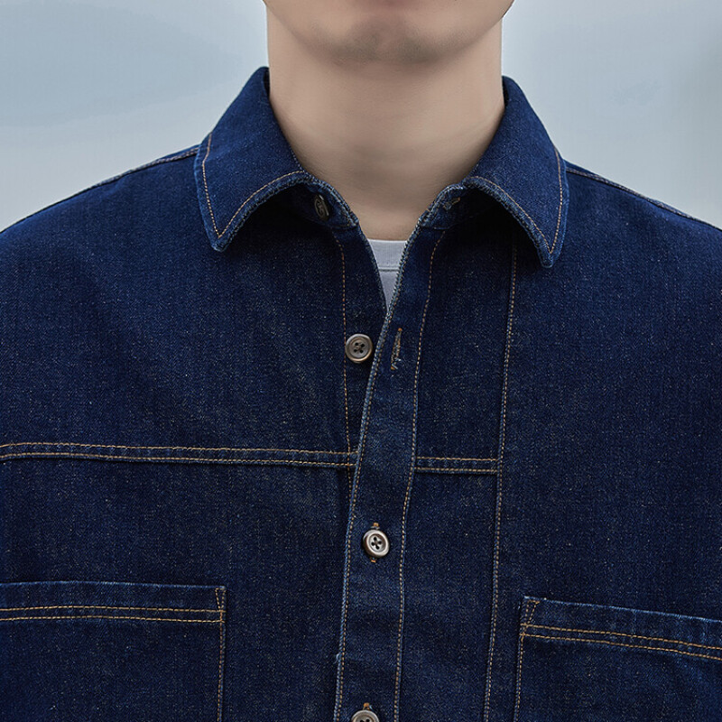 Sügis õhuke teksasärk Meeste pikkade varrukatega vabaaja mood mitmekülgne helesinine lahtine ühevärviline särk