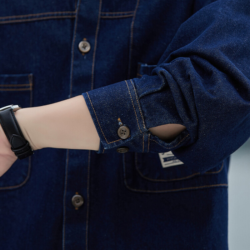 Sügis õhuke teksasärk Meeste pikkade varrukatega vabaaja mood mitmekülgne helesinine lahtine ühevärviline särk