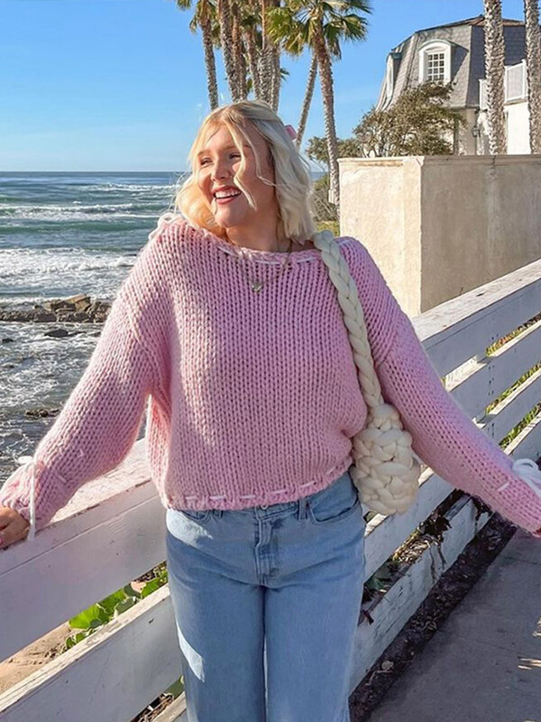 Naiste vabaaja kontrastsusega silmkoeline kampsun Elegantne O-kaelusega vööripits, pikkade varrukatega naiste pulloverid 2024. aasta sügis, uus Chi Lady kudum