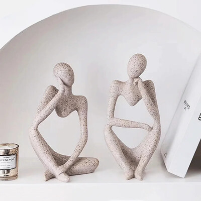 Culoare nisip The Thinker Statui abstracte Sculpturi Yoga Figurină Nordic Living Room Decor Home Decor Ornamente pentru birou