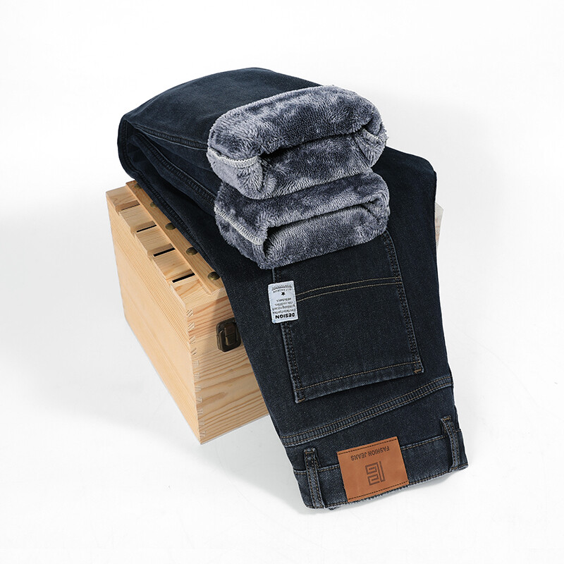 Blugi periați, drepti, supradimensionați de iarnă, ocazional, largi, la modă, pantaloni îngroșați, elastici, caldi, pantaloni din denim fleece