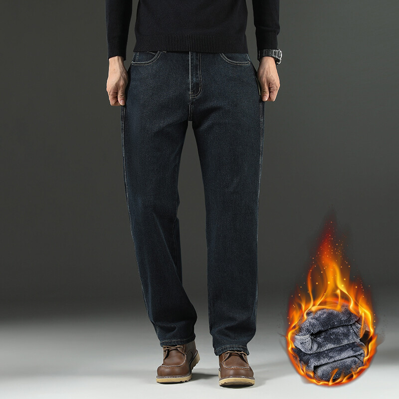 Blugi periați, drepti, supradimensionați de iarnă, ocazional, largi, la modă, pantaloni îngroșați, elastici, caldi, pantaloni din denim fleece