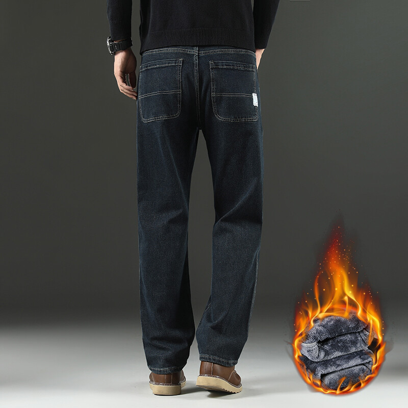 Blugi periați, drepti, supradimensionați de iarnă, ocazional, largi, la modă, pantaloni îngroșați, elastici, caldi, pantaloni din denim fleece