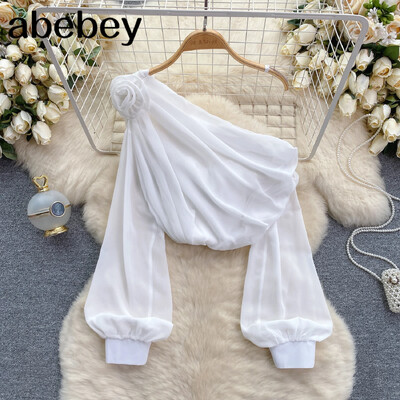 2024. aasta viltune krae, lilleline aplikatsioon, võrk šifoonist naiste topsid Elegantsed moeklubi kärbitud topid Vaata läbi pullover Uus