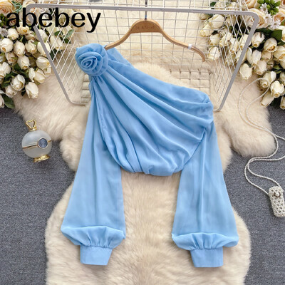 2024. aasta viltune krae, lilleline aplikatsioon, võrk šifoonist naiste topsid Elegantsed moeklubi kärbitud topid Vaata läbi pullover Uus