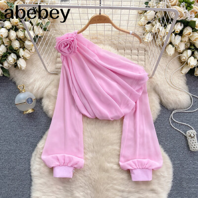 2024. aasta viltune krae, lilleline aplikatsioon, võrk šifoonist naiste topsid Elegantsed moeklubi kärbitud topid Vaata läbi pullover Uus