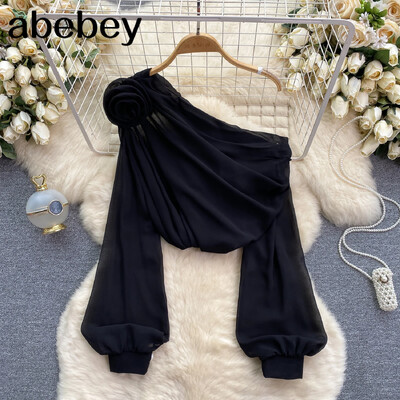 2024. aasta viltune krae, lilleline aplikatsioon, võrk šifoonist naiste topsid Elegantsed moeklubi kärbitud topid Vaata läbi pullover Uus