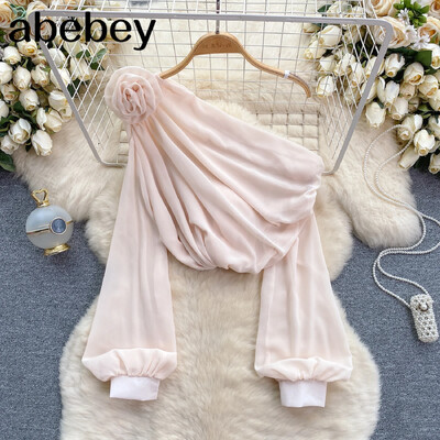 2024. aasta viltune krae, lilleline aplikatsioon, võrk šifoonist naiste topsid Elegantsed moeklubi kärbitud topid Vaata läbi pullover Uus