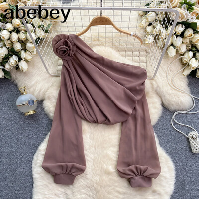 2024. aasta viltune krae, lilleline aplikatsioon, võrk šifoonist naiste topsid Elegantsed moeklubi kärbitud topid Vaata läbi pullover Uus