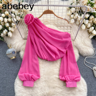 2024. aasta viltune krae, lilleline aplikatsioon, võrk šifoonist naiste topsid Elegantsed moeklubi kärbitud topid Vaata läbi pullover Uus