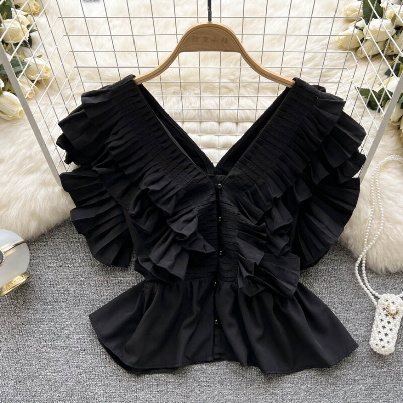 2024. aasta suvine Korea armsad naiste särgid Moodsad vintage volangid lahtised vabaaja topid Kevadised prantsuse elegantsed naiste kontoripluusid