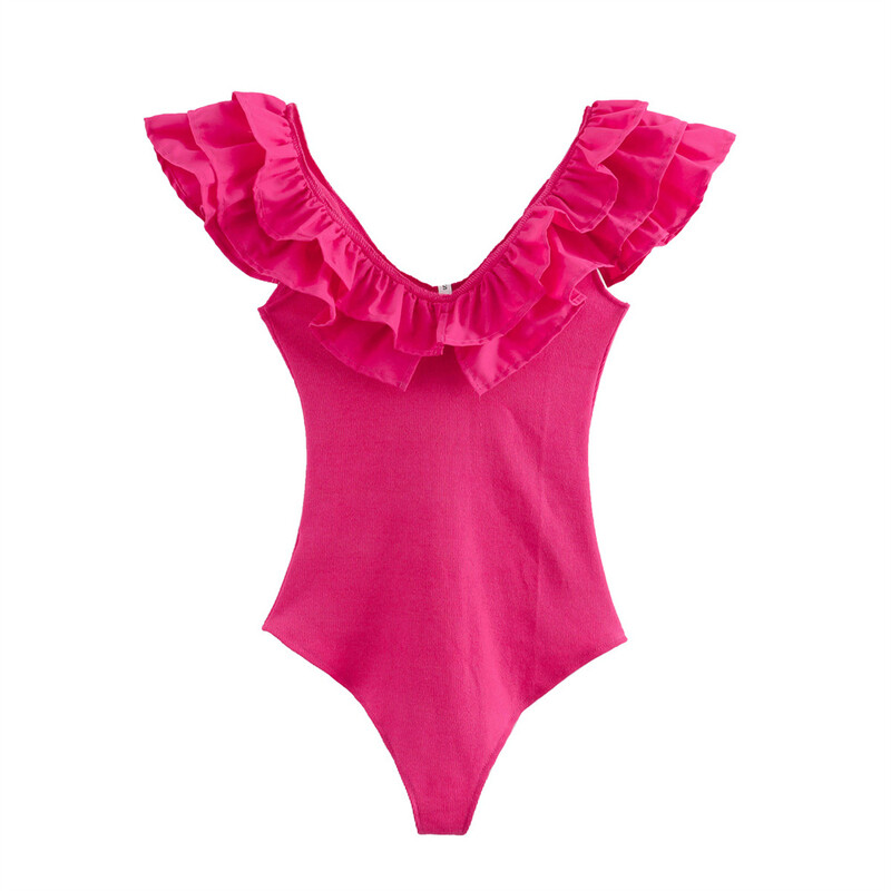 Euroopa ja Ameerika stiilis 2024. aasta suvine naiste uus mood vabaaja mitmekülgne temperament, ühevärviline volangi äärega kombinesoon