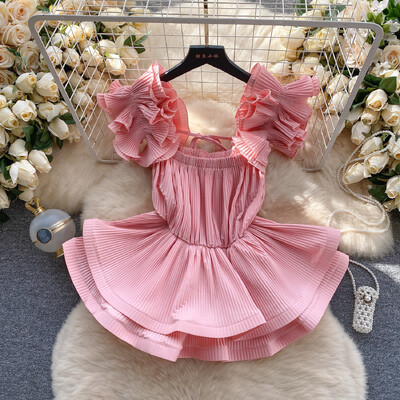 Retro plisseeritud Ruffle Pluus, sifonkist topp Seksikas särk Naiste camis Tänavarõivad suvine Korea mood Mood Crop Top