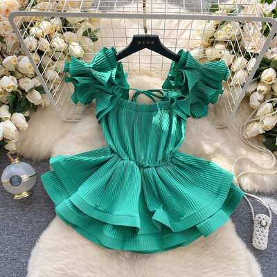 Retro plisseeritud Ruffle Pluus, sifonkist topp Seksikas särk Naiste camis Tänavarõivad suvine Korea mood Mood Crop Top