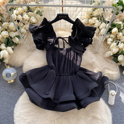 Retro plisseeritud Ruffle Pluus, sifonkist topp Seksikas särk Naiste camis Tänavarõivad suvine Korea mood Mood Crop Top