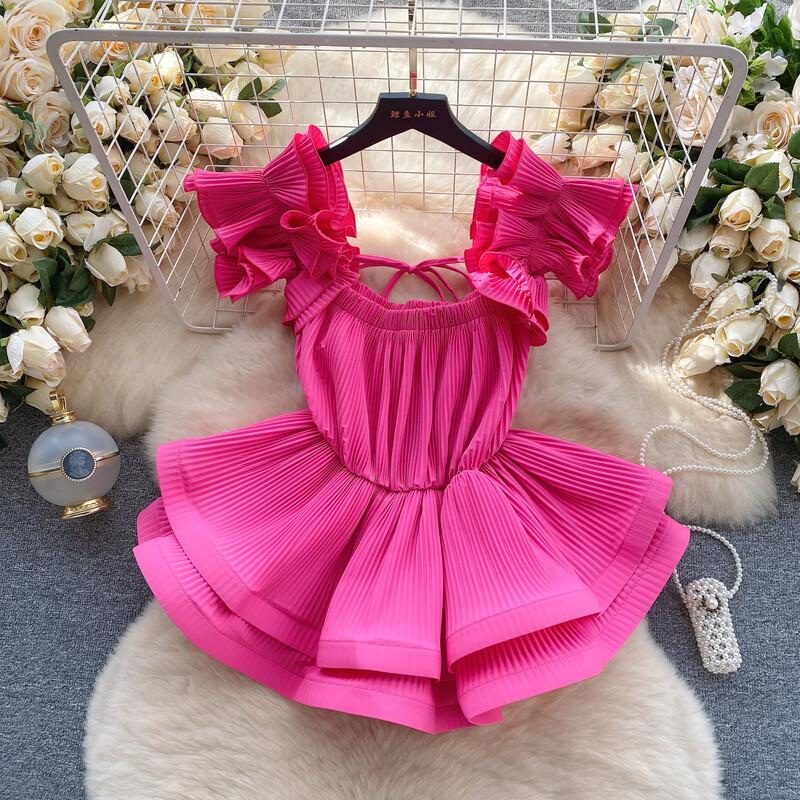 Retro plisseeritud Ruffle Pluus, sifonkist topp Seksikas särk Naiste camis Tänavarõivad suvine Korea mood Mood Crop Top