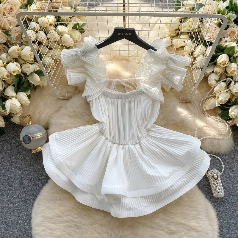 Retro plisseeritud Ruffle Pluus, sifonkist topp Seksikas särk Naiste camis Tänavarõivad suvine Korea mood Mood Crop Top