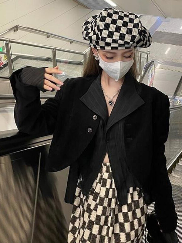 Deeptown Y2k pluus naiste vintage must särk gooti Harjauku plisseeritud nööbiga korea tume kitsas pikkade varrukatega esteetiline naine