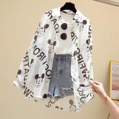 Блуза с Мики Маус Дамска риза с дълъг ръкав Плажни ризи Kawaii Cartoon Summer Disney Clothes Cover-Up Top Ежедневни