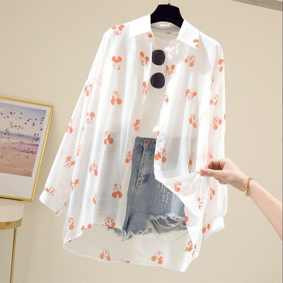 Блуза с Мики Маус Дамска риза с дълъг ръкав Плажни ризи Kawaii Cartoon Summer Disney Clothes Cover-Up Top Ежедневни
