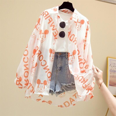 Блуза с Мики Маус Дамска риза с дълъг ръкав Плажни ризи Kawaii Cartoon Summer Disney Clothes Cover-Up Top Ежедневни