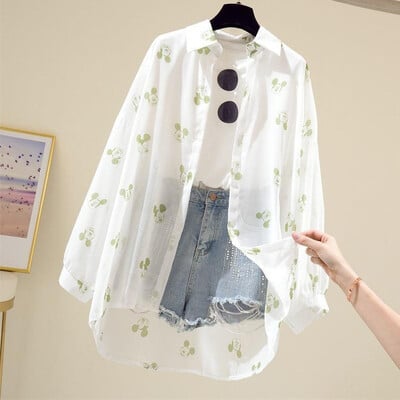 Блуза с Мики Маус Дамска риза с дълъг ръкав Плажни ризи Kawaii Cartoon Summer Disney Clothes Cover-Up Top Ежедневни
