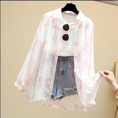 Блуза с Мики Маус Дамска риза с дълъг ръкав Плажни ризи Kawaii Cartoon Summer Disney Clothes Cover-Up Top Ежедневни