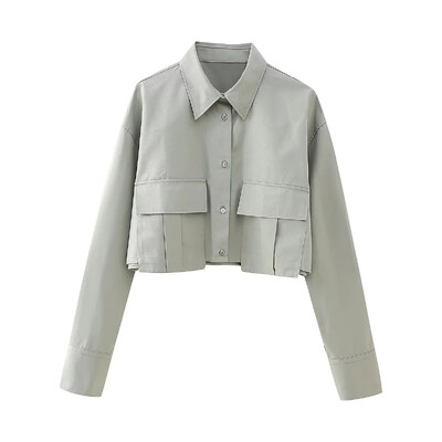 TRAFZA 2024 kevad vabaaja naiste lühikesed särgid Moodsad tänavarõivad, soliidsed taskud, kaelusega, üherealised šikkad lühikesed särgid