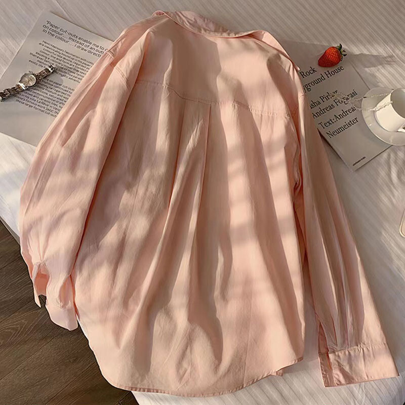 Suvine õhuke roheline särk Naiste moodne korea lahtise revääriga nööbiga ülaosa Naistele mõeldud täispika varrukaga särk uus