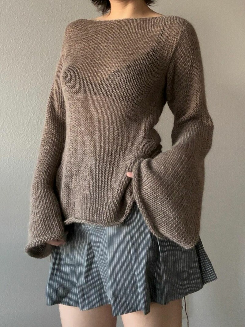 Combhasaki Pulovere vintage retro cu cravată la spate Y2K pentru femei, cu mâneci lungi, cu gât de barcă, pulover, tricotat, fără spate, casual Topuri