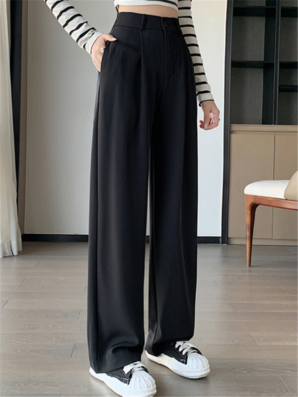 Souli naiste ülikonnapüksid suvised kevade elegantsed elastsed kõrge vöökohaga soliidsed vabaajatööd laia säärega püksid naiste püksid 2023 uus