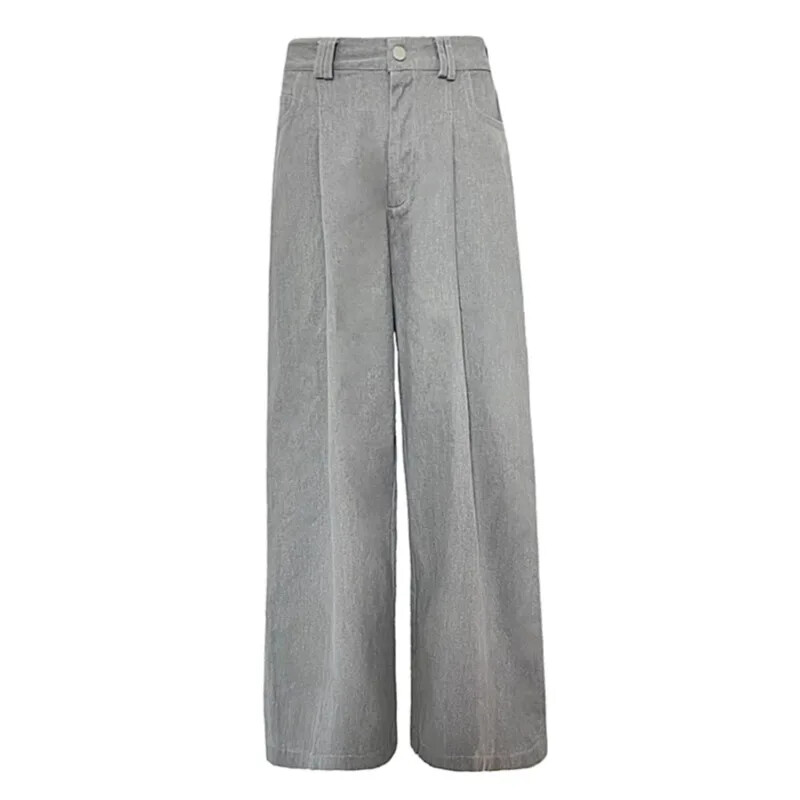 Deeptown Grey Vintage odijelo Hlače za žene Prevelike elegantne korejske modne opuštene klasične hlače Uredske dame Palazzo široke