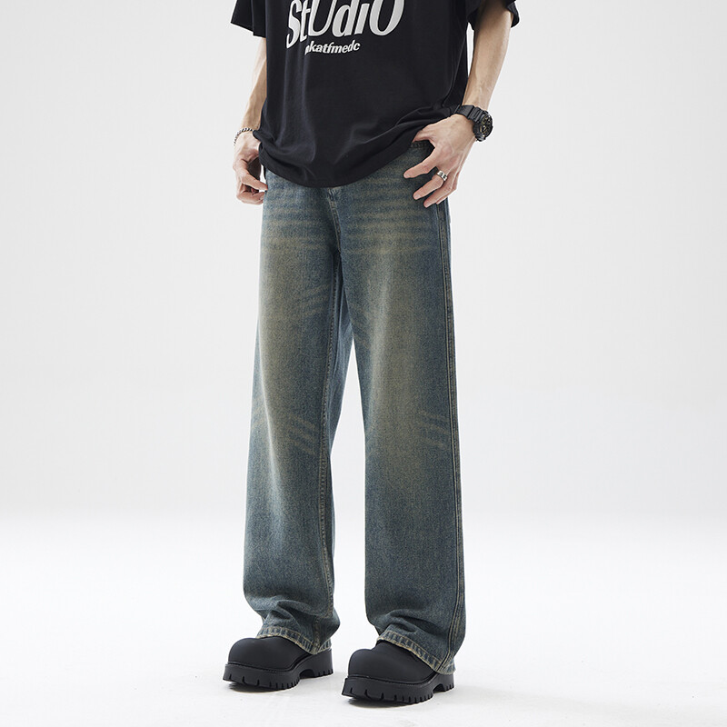 2024. aasta kevad-suvi American RetrocleanfitJeans Meeste sirged lahtised Teenvibe Couple Mop Pants Vabaajateksad