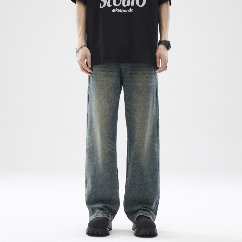 2024. aasta kevad-suvi American RetrocleanfitJeans Meeste sirged lahtised Teenvibe Couple Mop Pants Vabaajateksad