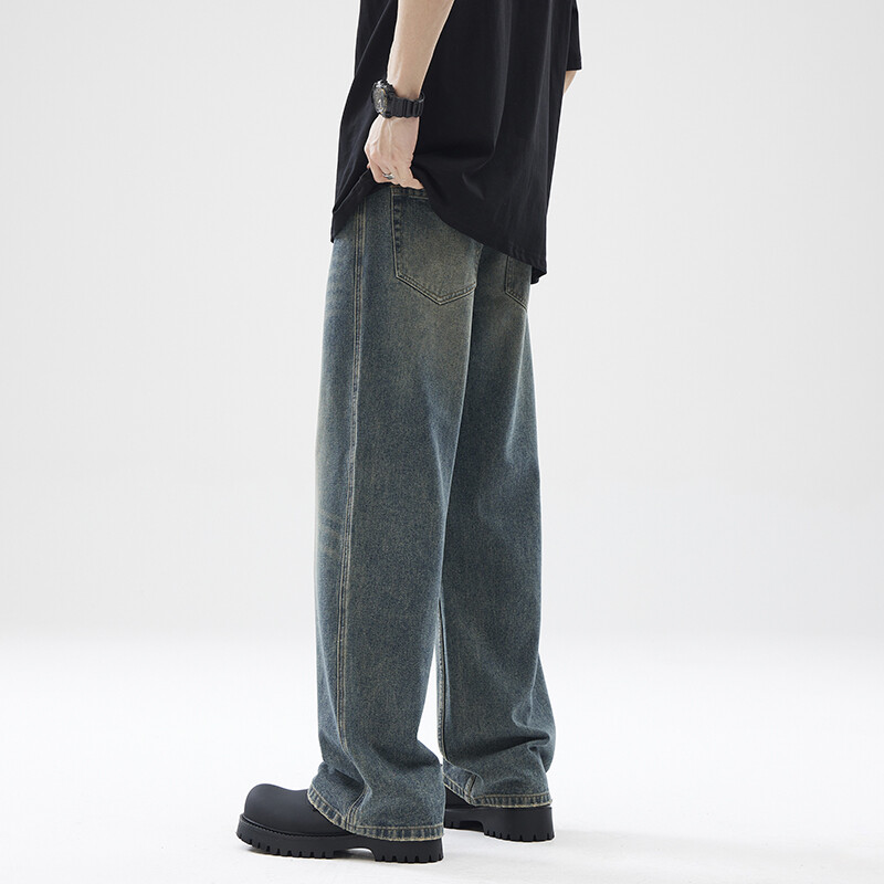 2024. aasta kevad-suvi American RetrocleanfitJeans Meeste sirged lahtised Teenvibe Couple Mop Pants Vabaajateksad