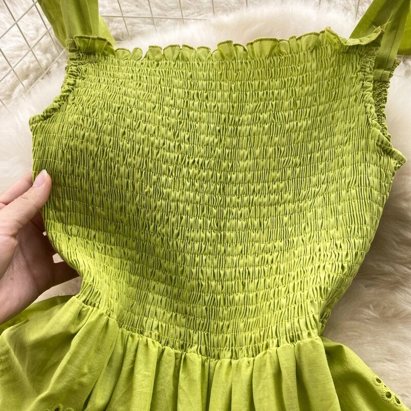 Elegantne seksikas seljataga kõrge vöökohaga tikandiga libisemiskleit A-joonega suvine rannapuhkuse õhuke naiste õhtukleit