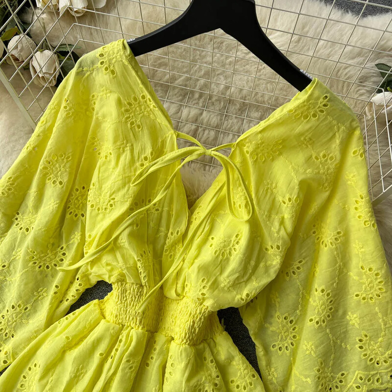 Biele/fialové/modré letné šaty s výstrihom do V, nové čipkované výšivkové šaty s krátkym rukávom, dámske vintage párty plážové midi šaty